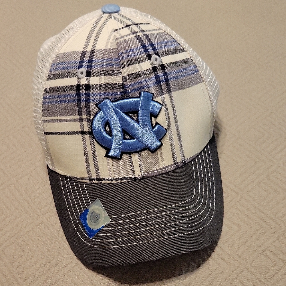 Blue and White Plaid Cap with Logo